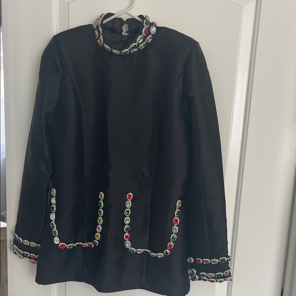 Embellished Black short dress with Multicolor Accents